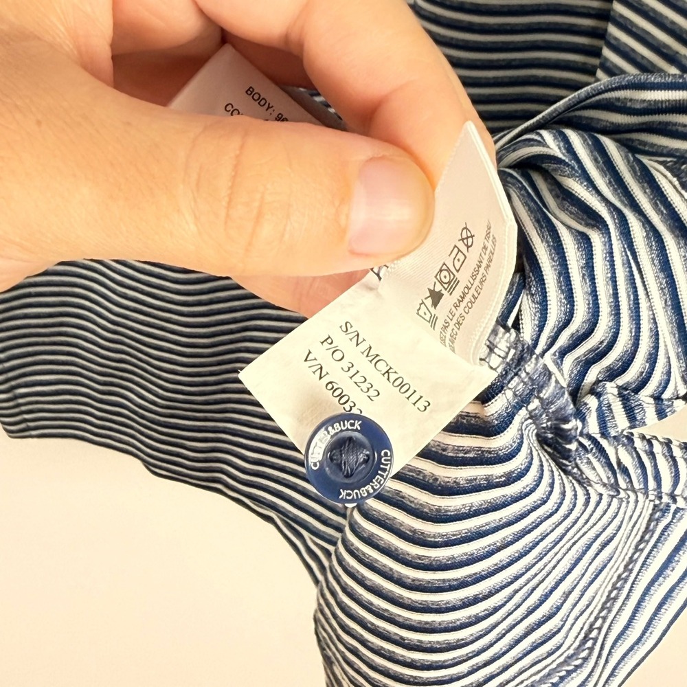 Cutter & Buck Mens Blue White Striped Polo Shirt Small Canadian Malartic - Picture 6 of 12